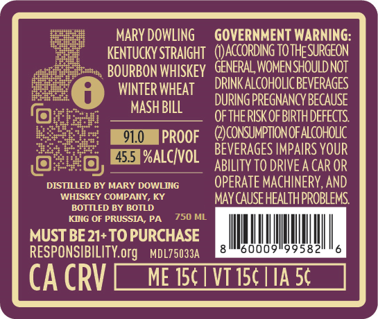 Mary Dowling Winter Wheat Kentucky Straight Bourbon Whiskey