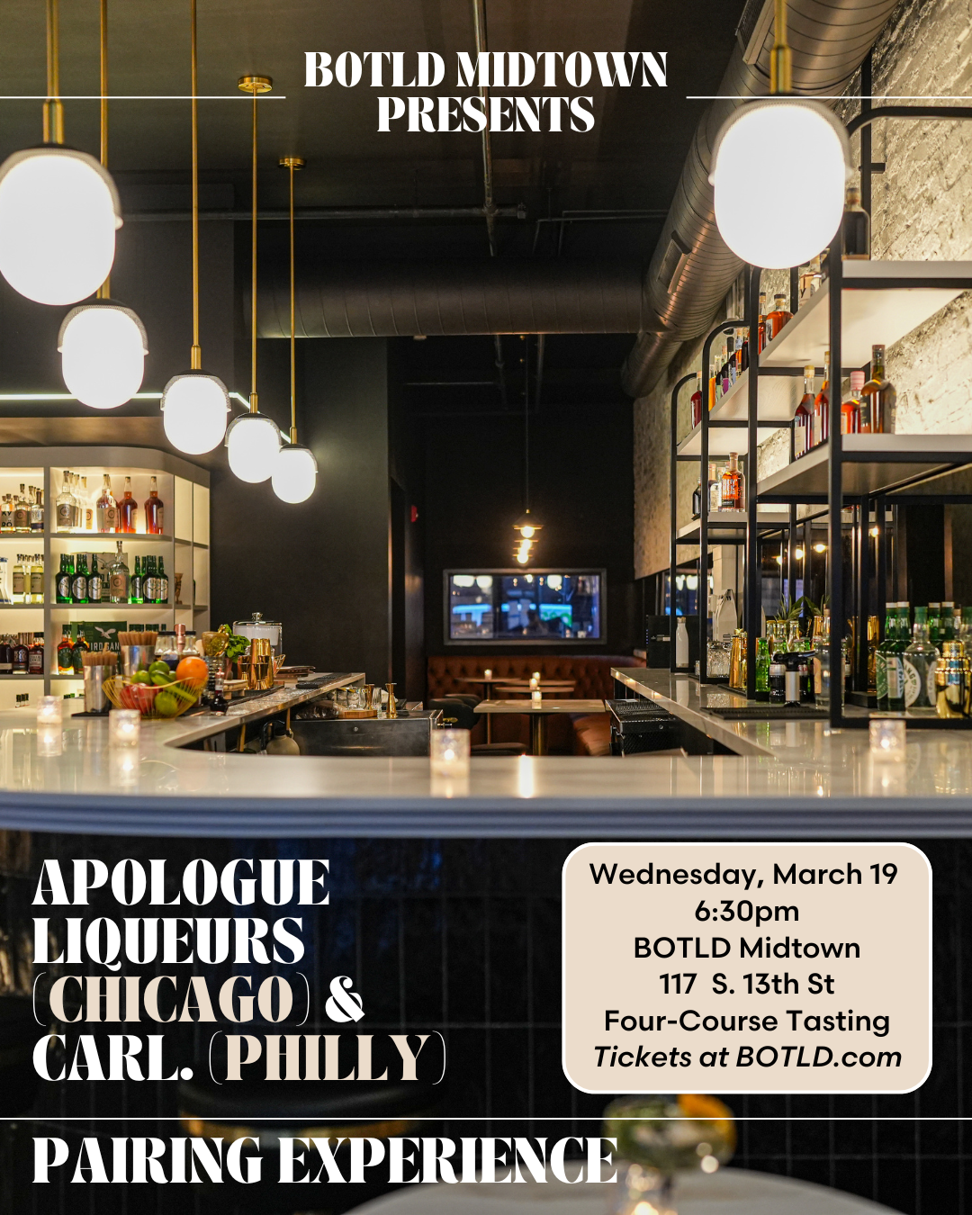 BOTLD Events - Apologue Liqueurs & Carl. Pairing Experience