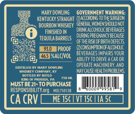 Mary Dowling Tequila Barrel Finished  Kentucky Straight Bourbon